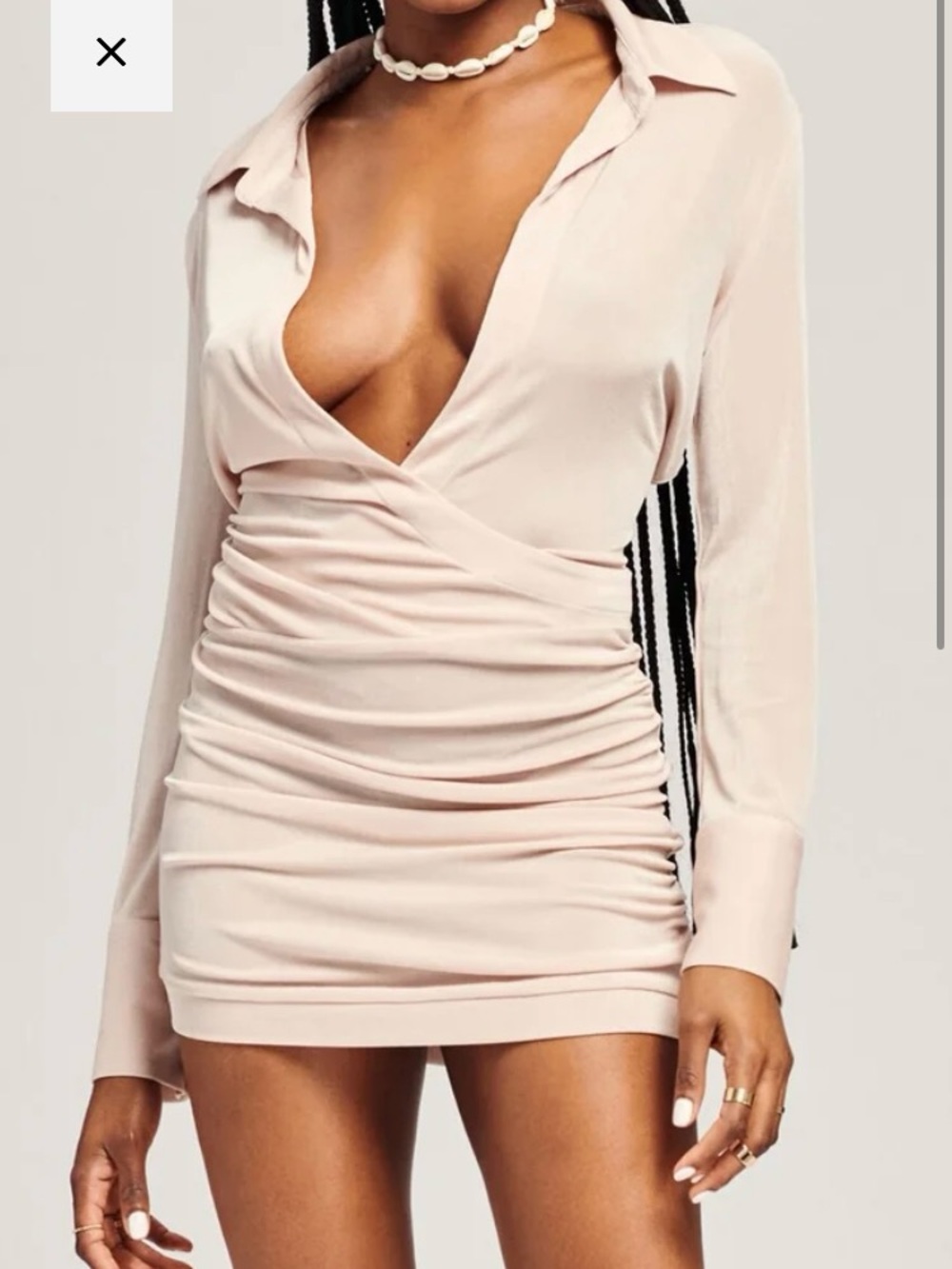 Ser.o.ya Women's Blush Ruched cream beige Plunge Shirt Dress size M